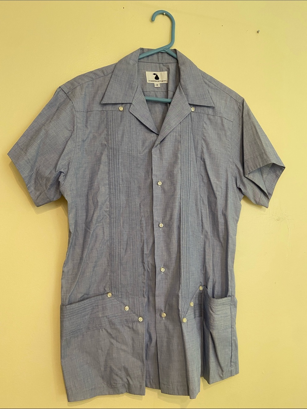 John Bartlett Light Blue Short Sleeve Guayabera Shirt size 2